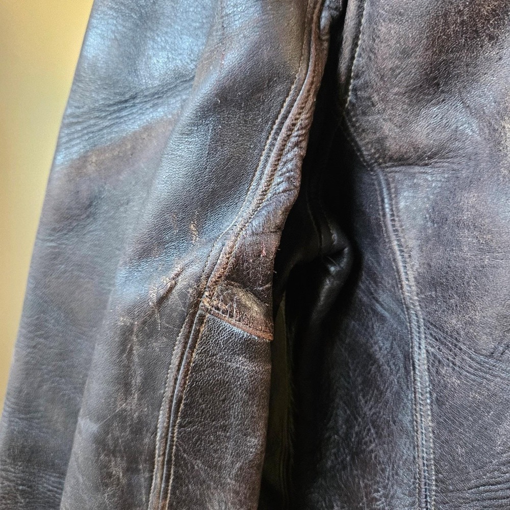 Vintage Penneys‎ Towncraft Leather Car Coat Brown 50s 60s Talon Zip Distressed - Picture 13 of 16